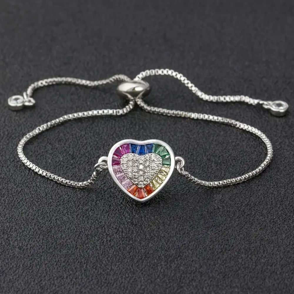 Silver Diamond Heart Bracelet